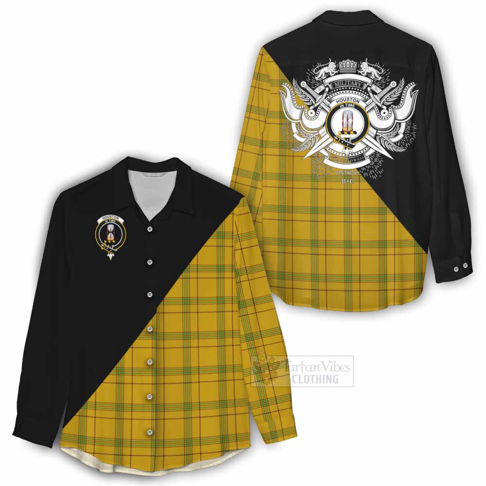 Tartan Vibes Clothing Houston Tartan Women's Casual Shirt with Family Crest and Military Logo Style