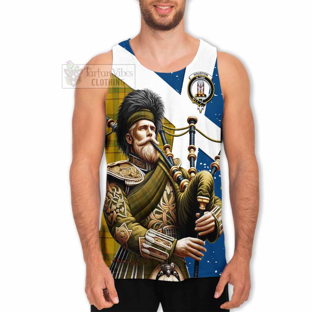 Houston Tartan Men's Tank Top with Family Crest Scottish Bagpiper Vibes