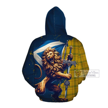 Houston Tartan Family Crest Cotton Hoodie with Scottish Majestic Lion