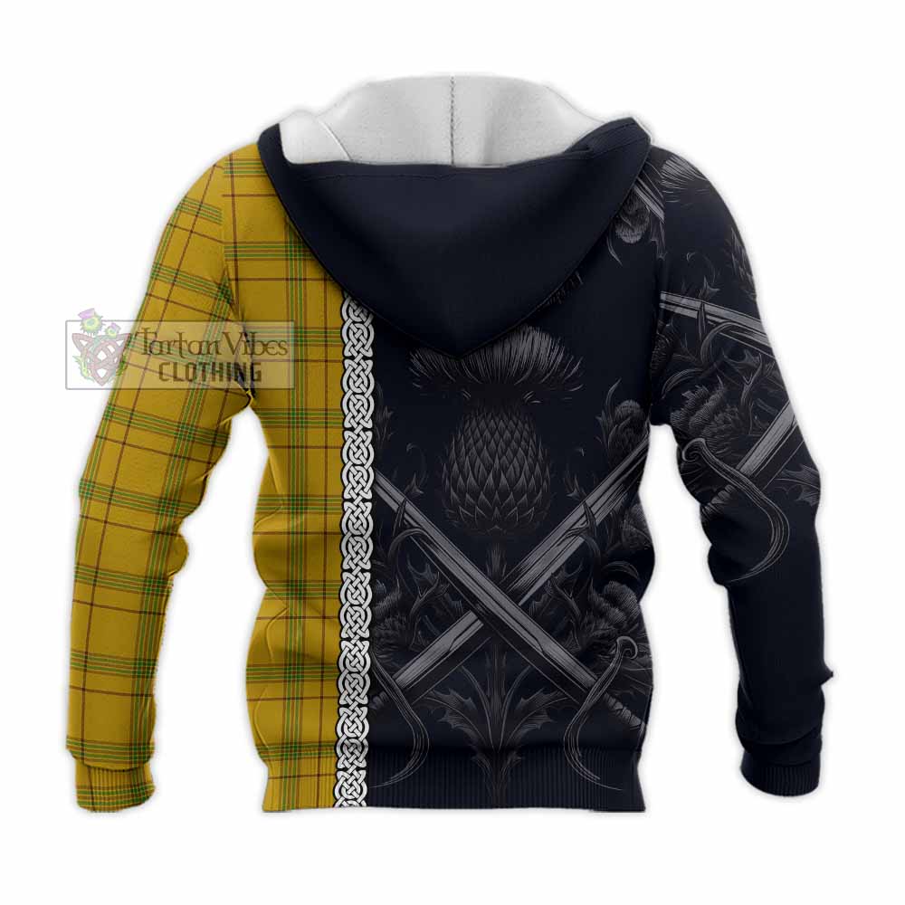 Tartan Vibes Clothing Houston Tartan Knitted Hoodie with Family Crest Cross Sword Thistle Celtic Vibes