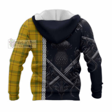 Houston Tartan Knitted Hoodie with Family Crest Cross Sword Thistle Celtic Vibes