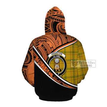 Houston Crest Tartan Cotton Hoodie with Polynesian Vibes Style - Orange Version