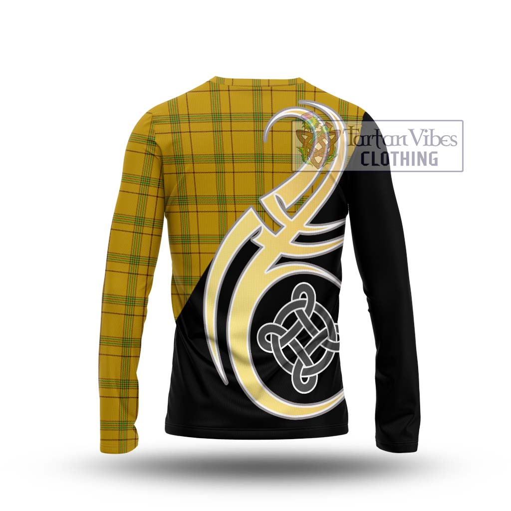 Houston Tartan Long Sleeve T-Shirt with Family Crest and Celtic Symbol Style - Tartan Vibes Clothing