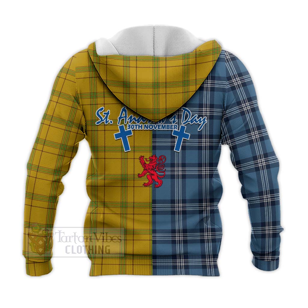 Tartan Vibes Clothing Houston Tartan Knitted Hoodie Happy St. Andrew's Day Half Tartan Style