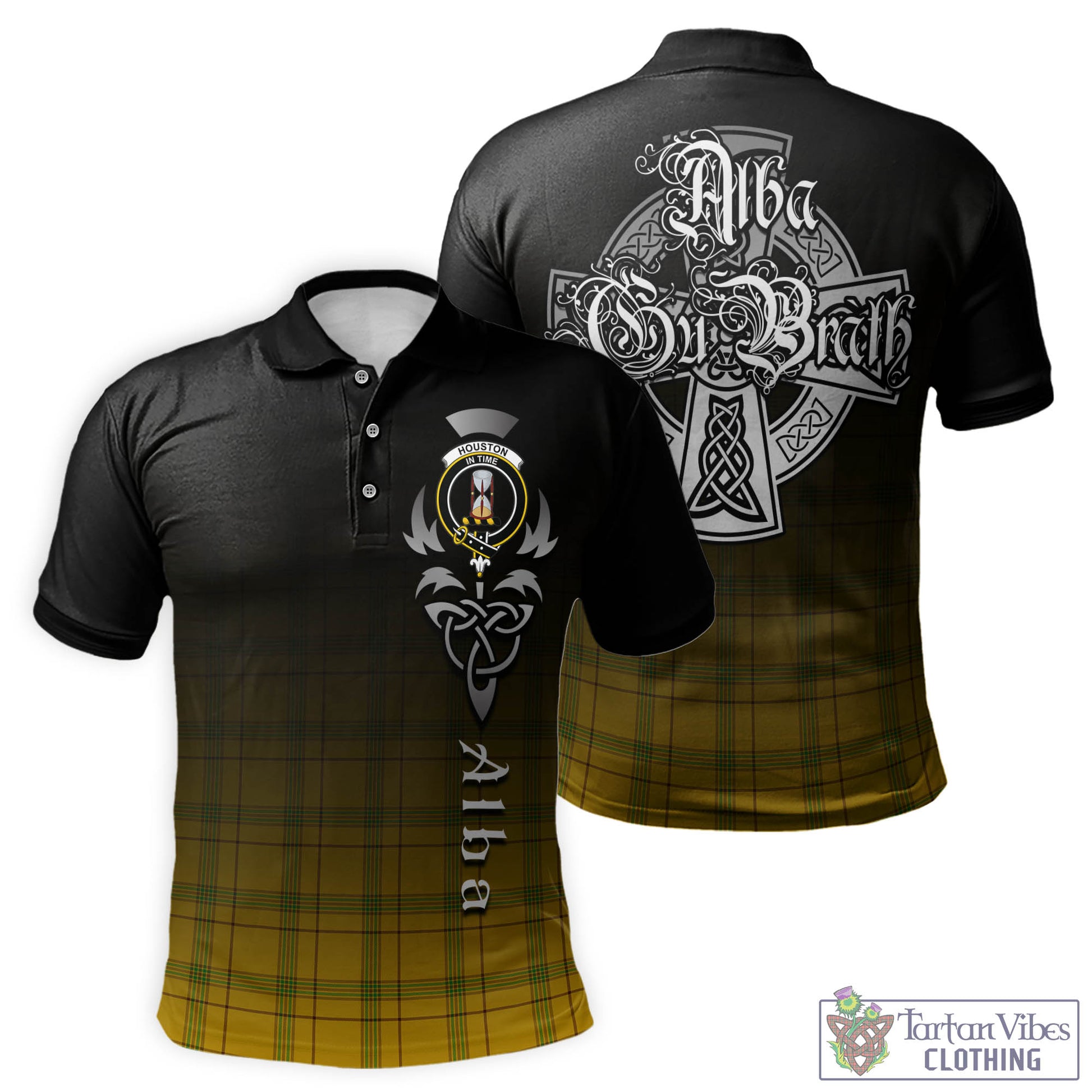 Tartan Vibes Clothing Houston Tartan Polo Shirt Featuring Alba Gu Brath Family Crest Celtic Inspired