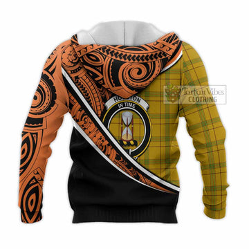 Houston Crest Tartan Knitted Hoodie with Polynesian Vibes Style - Orange Version