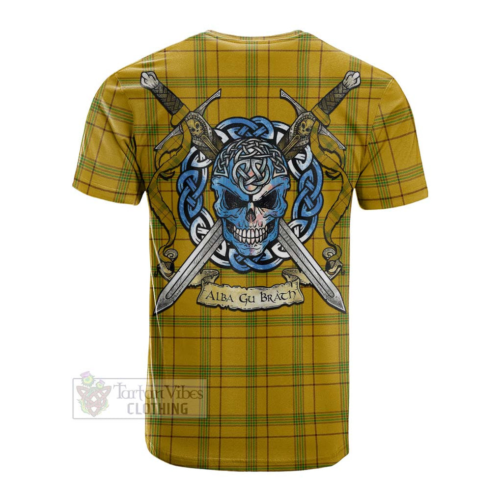 Tartan Vibes Clothing Houston Tartan Cotton T-shirt with Family Crest Celtic Skull Style