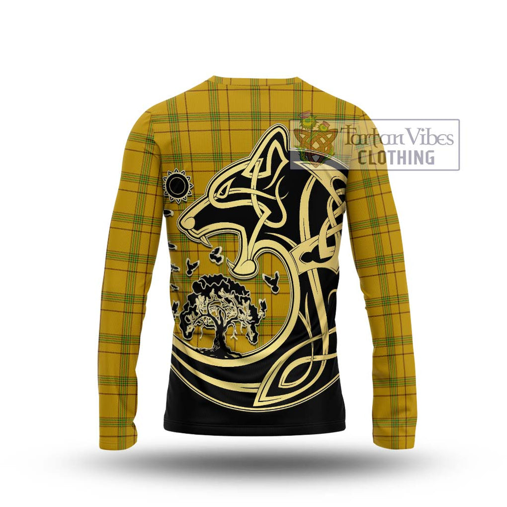 Houston Tartan Long Sleeve T-Shirt with Family Crest Celtic Wolf Style - Tartan Vibes Clothing