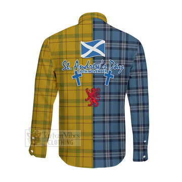 Houston Tartan Long Sleeve Button Shirt Happy St. Andrew's Day Half Tartan Style