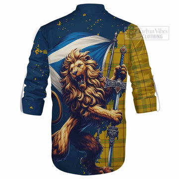 Houston Tartan Family Crest Ghillie Kilt Shirt with Scottish Majestic Lion