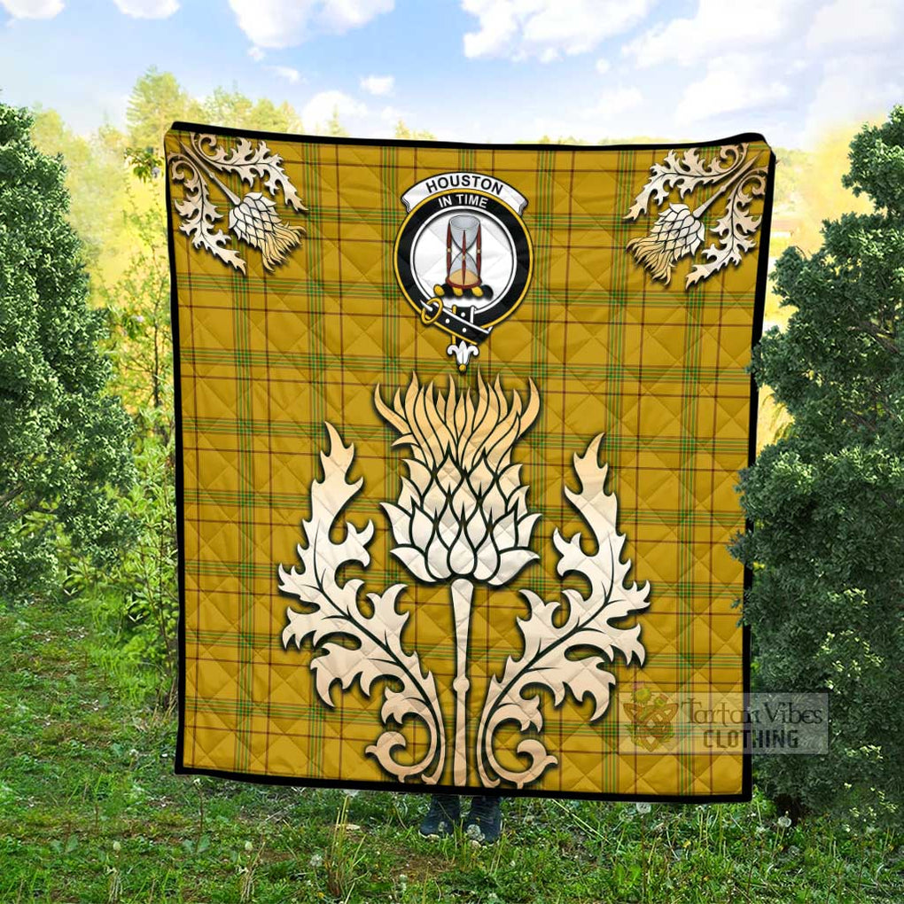 Tartan Vibes Clothing Houston Tartan Quilt with Family Crest and Golden Thistle Style