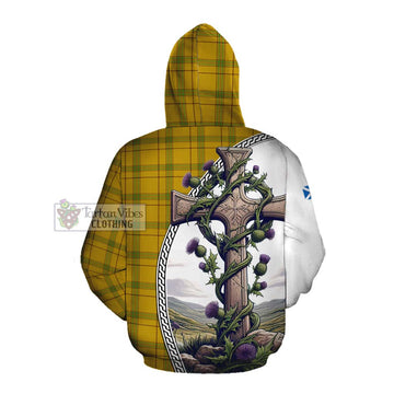 Houston Tartan Cotton Hoodie with Family Crest and St. Andrew's Cross Accented by Thistle Vines