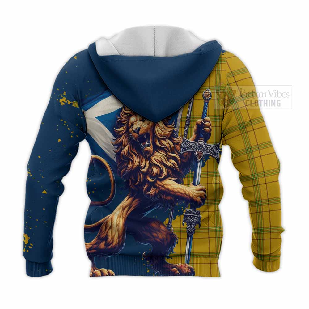 Tartan Vibes Clothing Houston Tartan Family Crest Knitted Hoodie with Scottish Majestic Lion