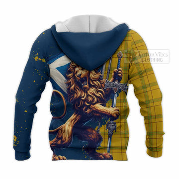 Houston Tartan Family Crest Knitted Hoodie with Scottish Majestic Lion