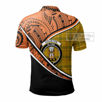 Houston Crest Tartan Polo Shirt with Polynesian Vibes Style - Orange Version