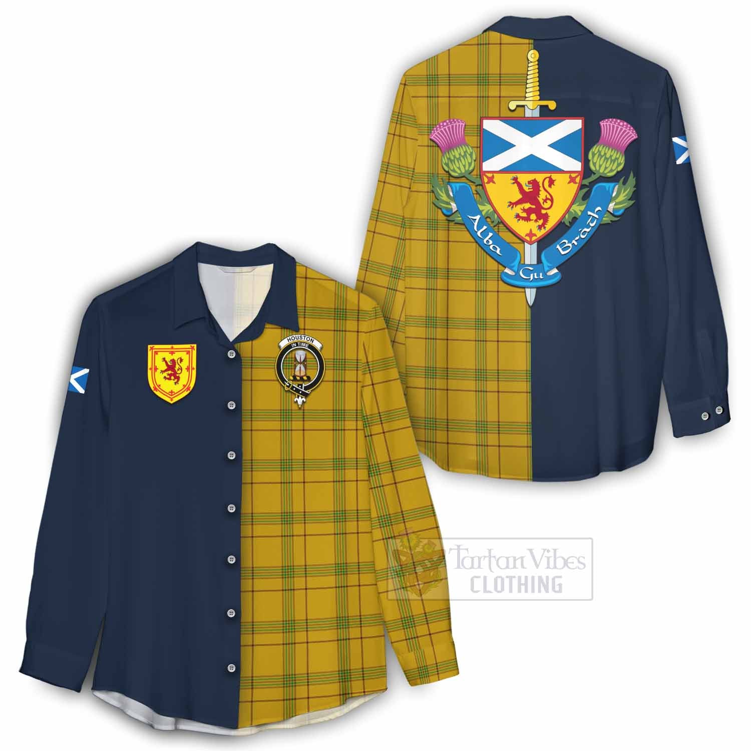 Tartan Vibes Clothing Houston Tartan Women's Casual Shirt Alba with Scottish Lion Royal Arm Half Style