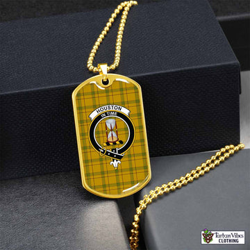 Houston Tartan Dog Tag Necklace with Family Crest