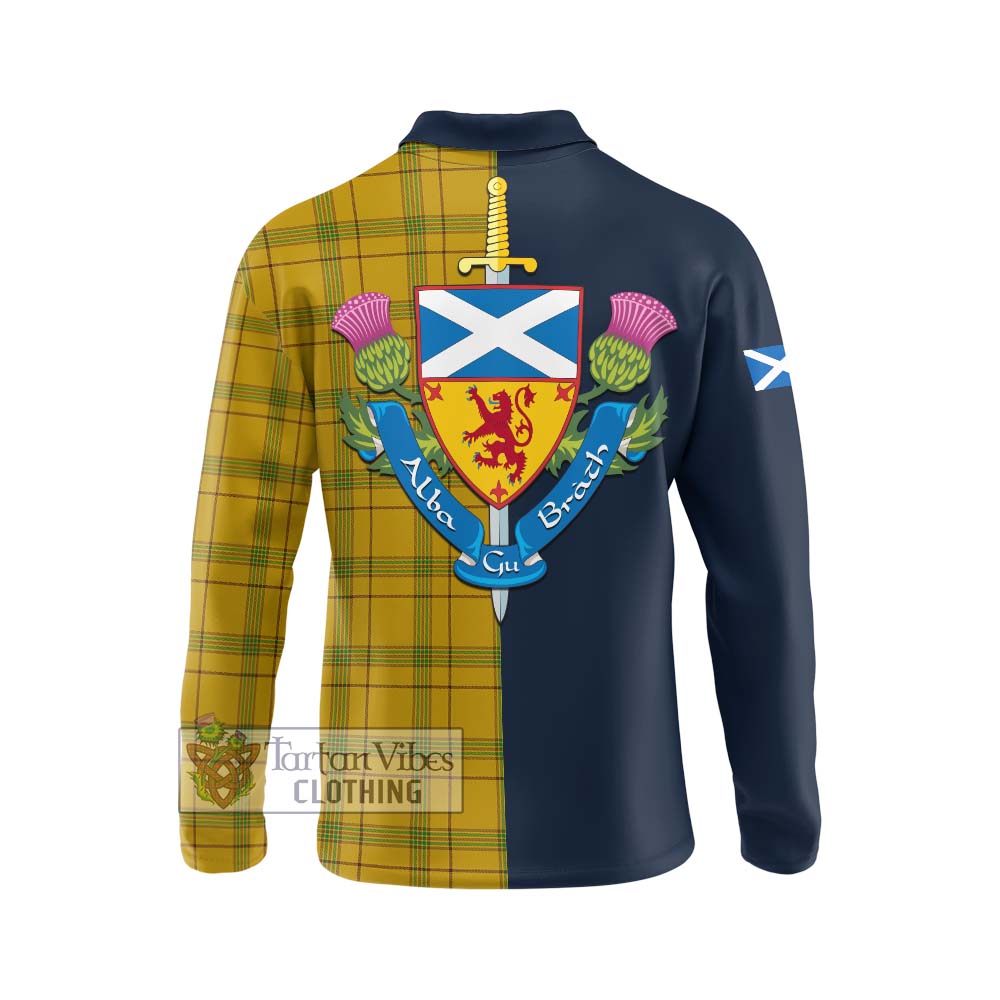 Tartan Vibes Clothing Houston Tartan Long Sleeve Polo Shirt with Scottish Lion Royal Arm Half Style