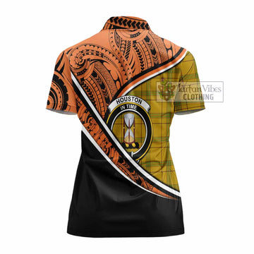 Houston Crest Tartan Women's Polo Shirt with Polynesian Vibes Style - Orange Version