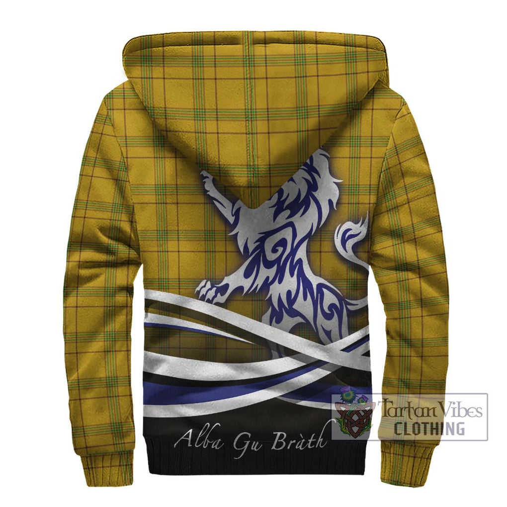 Houston Tartan Sherpa Hoodie with Alba Gu Brath Regal Lion Emblem - Tartanvibesclothing Shop