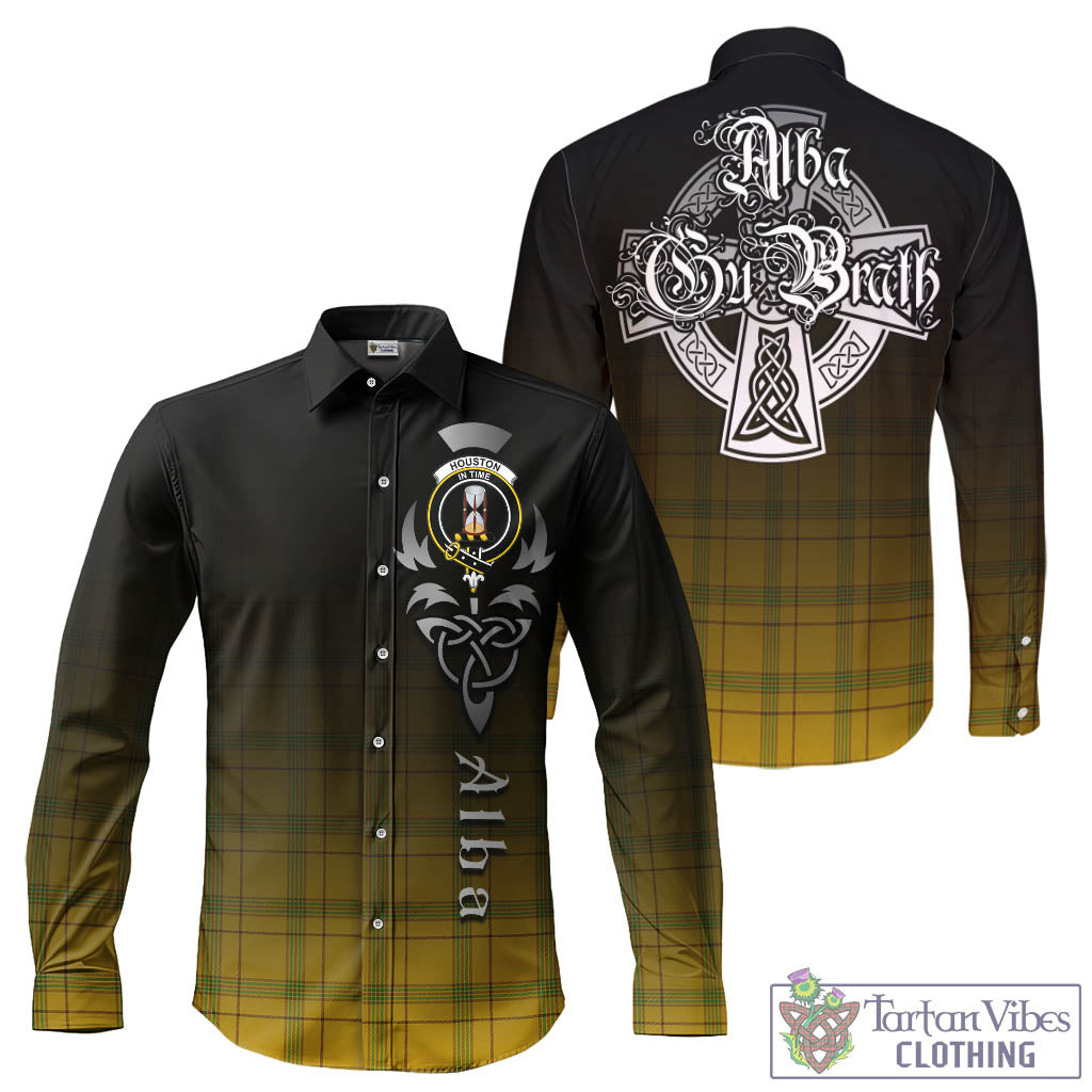 Tartan Vibes Clothing Houston Tartan Long Sleeve Button Up Featuring Alba Gu Brath Family Crest Celtic Inspired