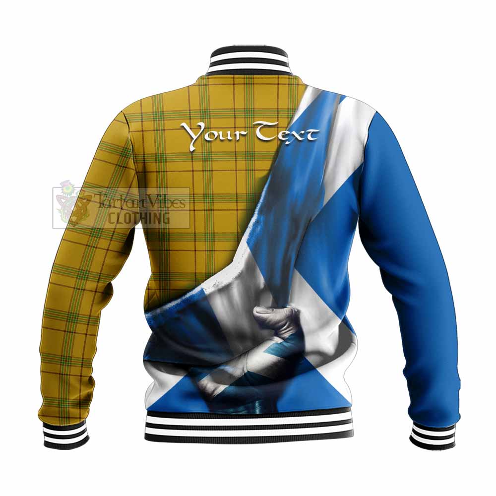 Tartan Vibes Clothing Houston Tartan Baseball Jacket with Family Crest Scotland Patriotic Style