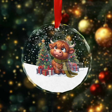 Houston Clan Christmas Glass Ornament with Adorable Highland Coo