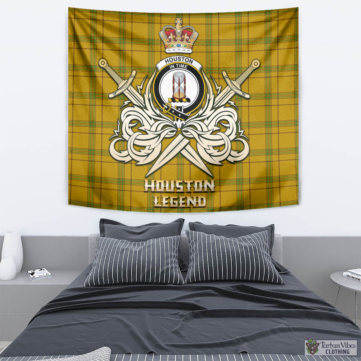 Tartan Vibes Clothing Houston Tartan Tapestry with Clan Crest and the Golden Sword of Courageous Legacy