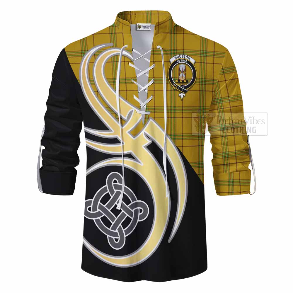 Tartan Vibes Clothing Houston Tartan Ghillie Kilt Shirt with Family Crest and Celtic Symbol Style