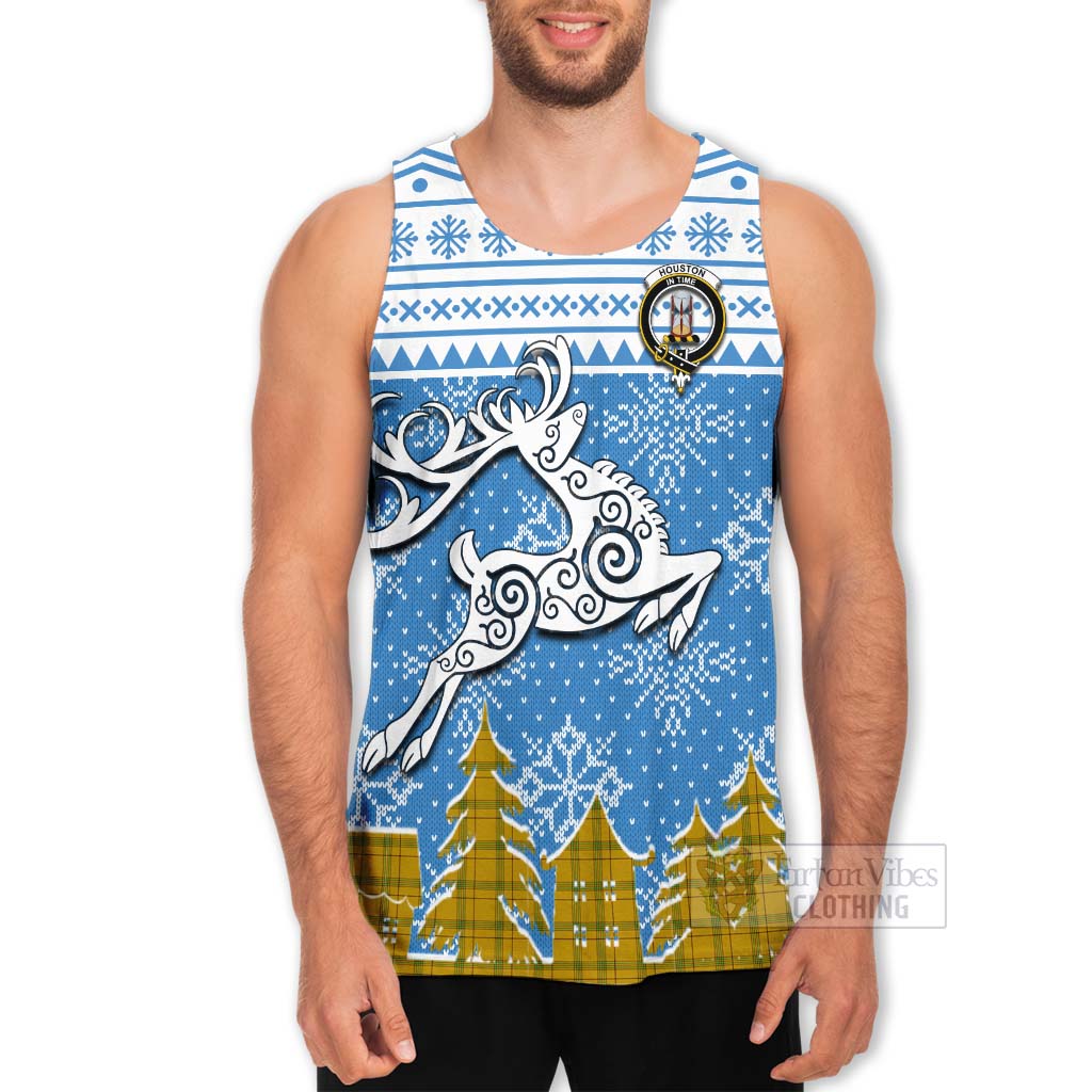 Tartan Vibes Clothing Houston Clan Christmas Men's Tank Top Celtic Reindeer Style