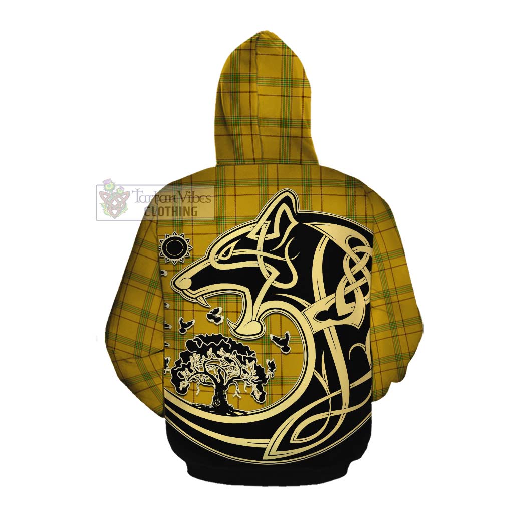 Tartan Vibes Clothing Houston Tartan Cotton Hoodie with Family Crest Celtic Wolf Style