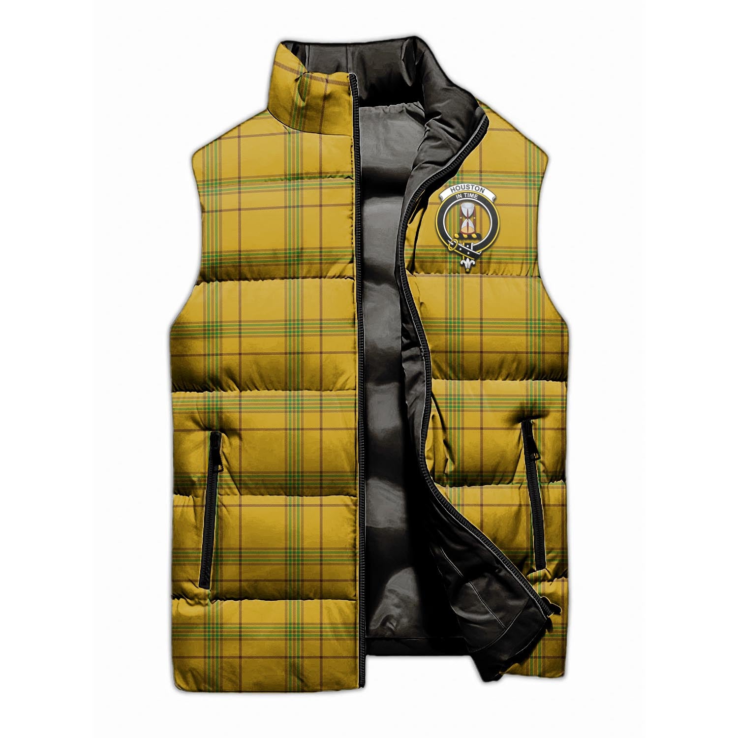 Houston Tartan Sleeveless Puffer Jacket with Family Crest - Tartanvibesclothing