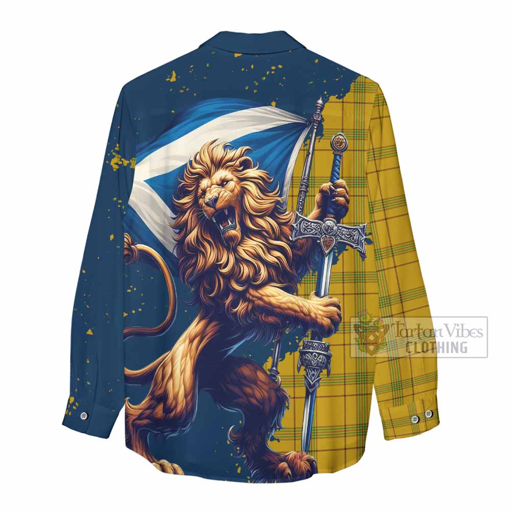 Tartan Vibes Clothing Houston Tartan Family Crest Women's Casual Shirt with Scottish Majestic Lion