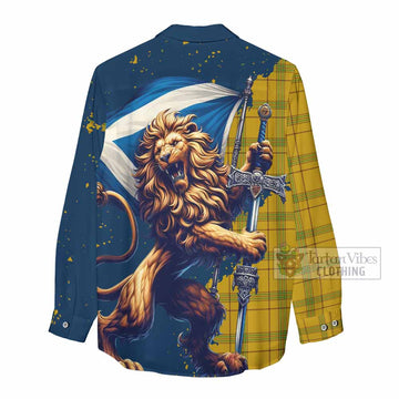 Houston Tartan Family Crest Women's Casual Shirt with Scottish Majestic Lion