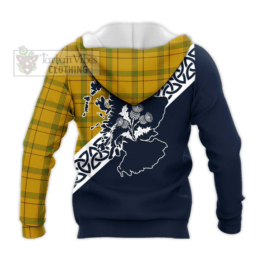 Tartan Vibes Clothing Houston Tartan Knitted Hoodie Featuring Thistle and Scotland Map