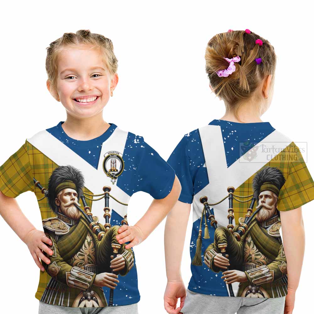 Tartan Vibes Clothing Houston Tartan Kid T-Shirt with Family Crest Scottish Bagpiper Vibes