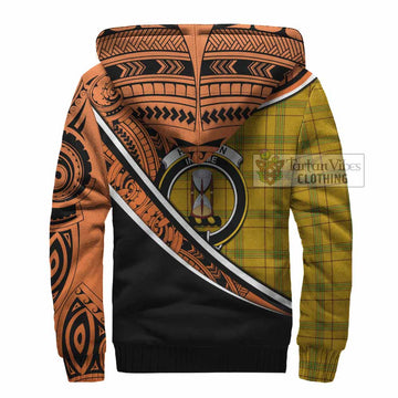 Houston Crest Tartan Sherpa Hoodie with Polynesian Vibes Style - Orange Version