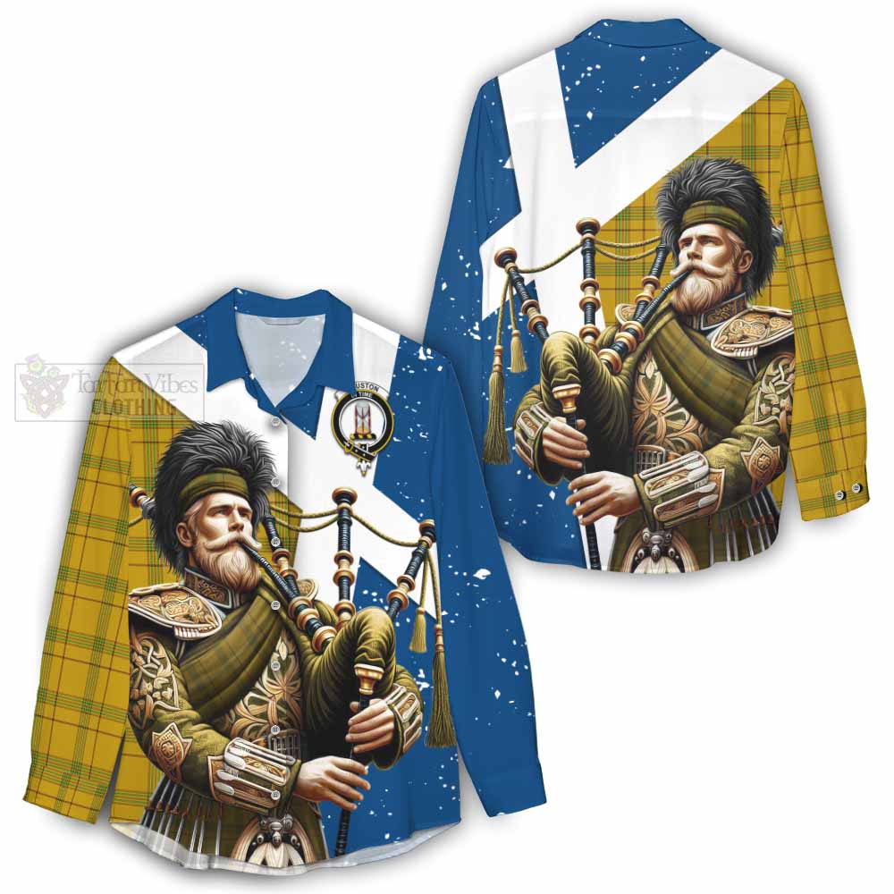 Tartan Vibes Clothing Houston Tartan Women's Casual Shirt with Family Crest Scottish Bagpiper Vibes