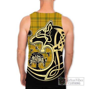 Houston Tartan Men's Tank Top with Family Crest Celtic Wolf Style