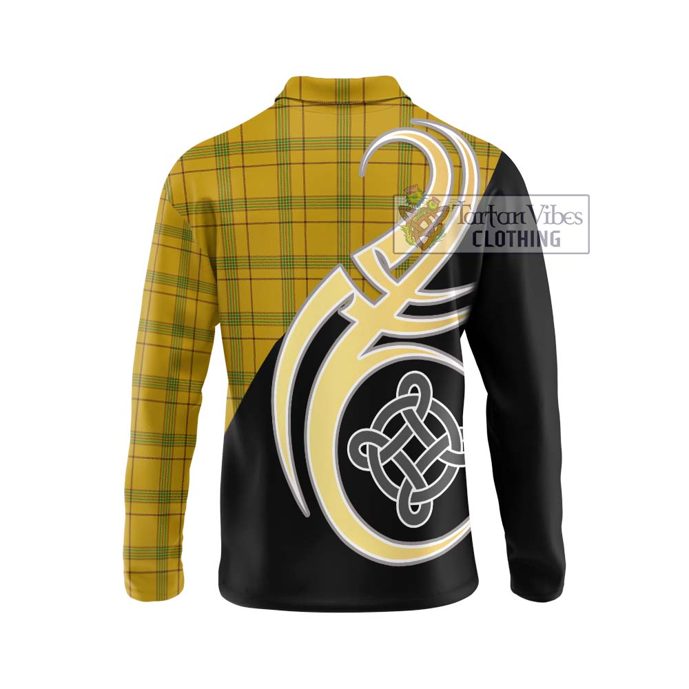 Houston Tartan Long Sleeve Polo Shirt with Family Crest and Celtic Symbol Style - Tartan Vibes Clothing