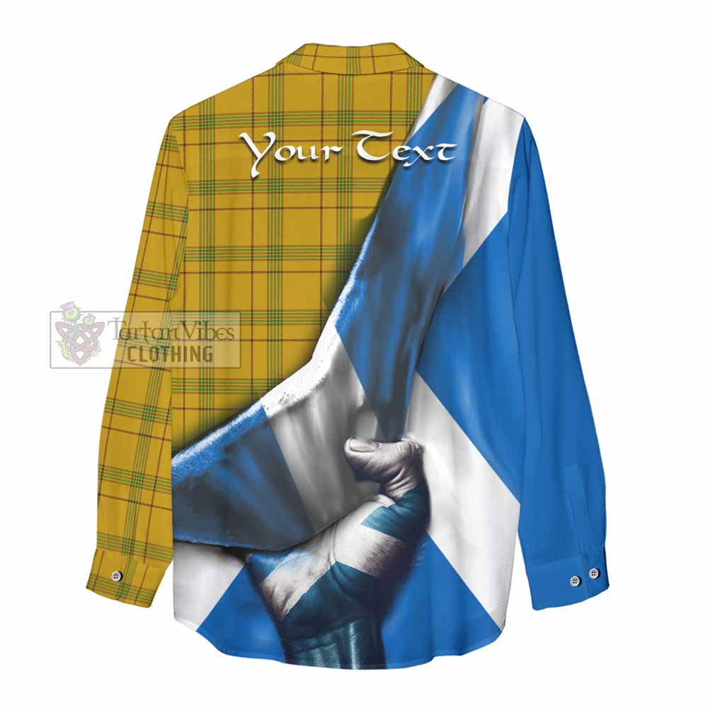 Tartan Vibes Clothing Houston Tartan Women's Casual Shirt with Family Crest Scotland Patriotic Style