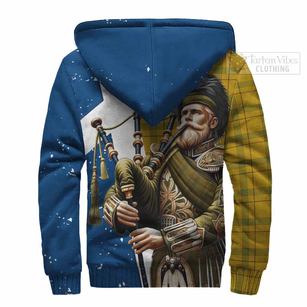 Tartan Vibes Clothing Houston Tartan Sherpa Hoodie with Family Crest Scottish Bagpiper Vibes