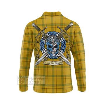 Houston Tartan Long Sleeve Polo Shirt with Family Crest Celtic Skull Style