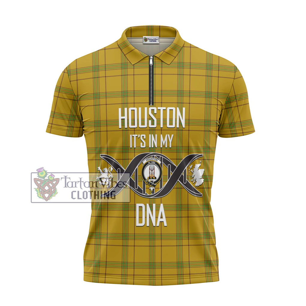 Houston Tartan Zipper Polo Shirt with Family Crest DNA In Me Style - Tartanvibesclothing Shop