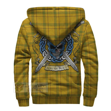 Houston Tartan Sherpa Hoodie with Family Crest Celtic Skull Style