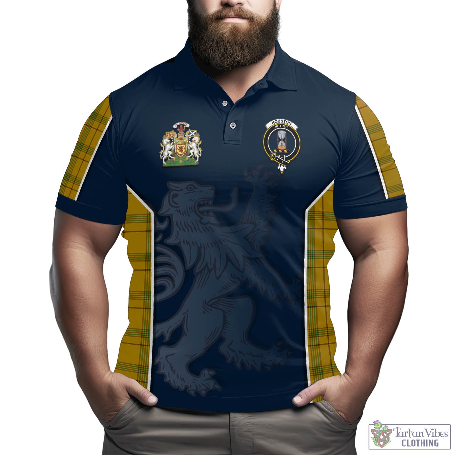 Tartan Vibes Clothing Houston Tartan Men's Polo Shirt with Family Crest and Lion Rampant Vibes Sport Style