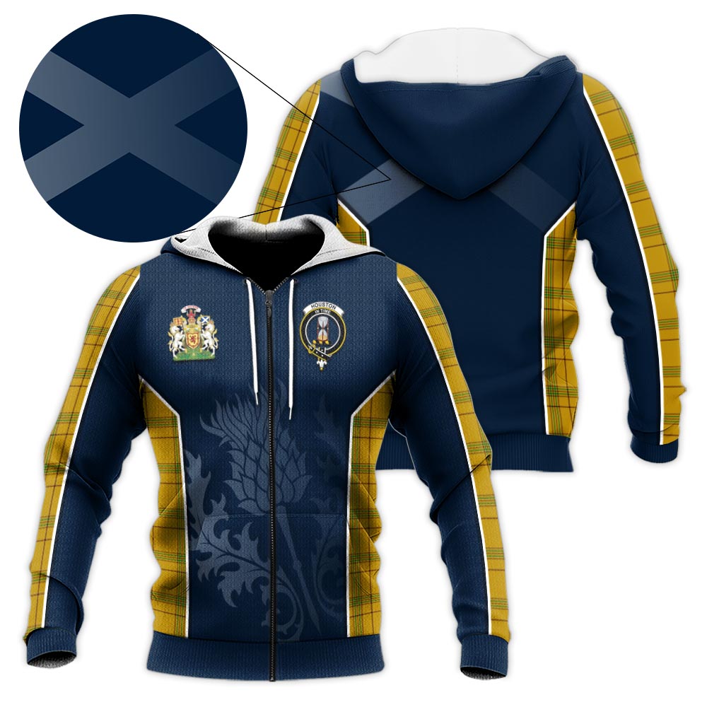 Tartan Vibes Clothing Houston Tartan Knitted Hoodie with Family Crest and Scottish Thistle Vibes Sport Style