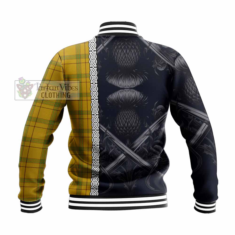 Tartan Vibes Clothing Houston Tartan Baseball Jacket with Family Crest Cross Sword Thistle Celtic Vibes