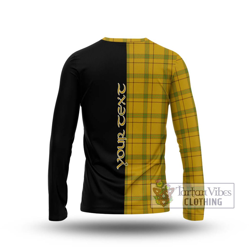 Houston Tartan Long Sleeve T-Shirt with Family Crest and Half Of Me Style - Tartanvibesclothing Shop