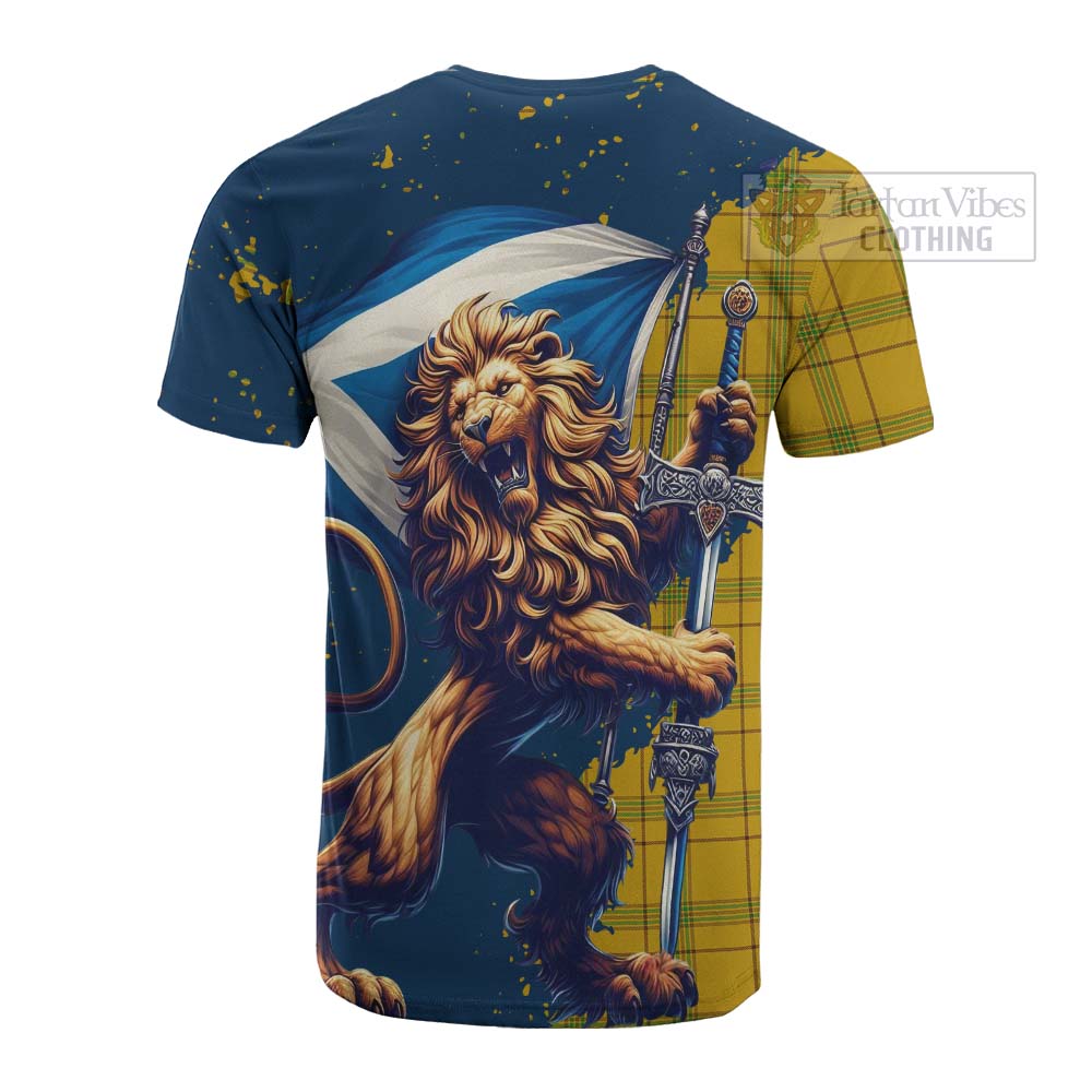 Tartan Vibes Clothing Houston Tartan Family Crest Cotton T-shirt with Scottish Majestic Lion